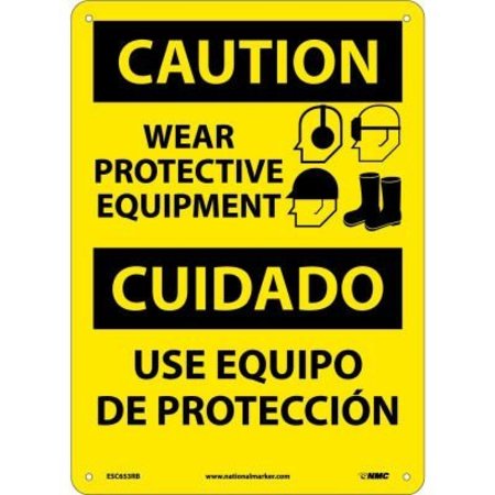 NATIONAL MARKER CO Bilingual Plastic Sign - Caution Wear Protective Equipment ESC653RB